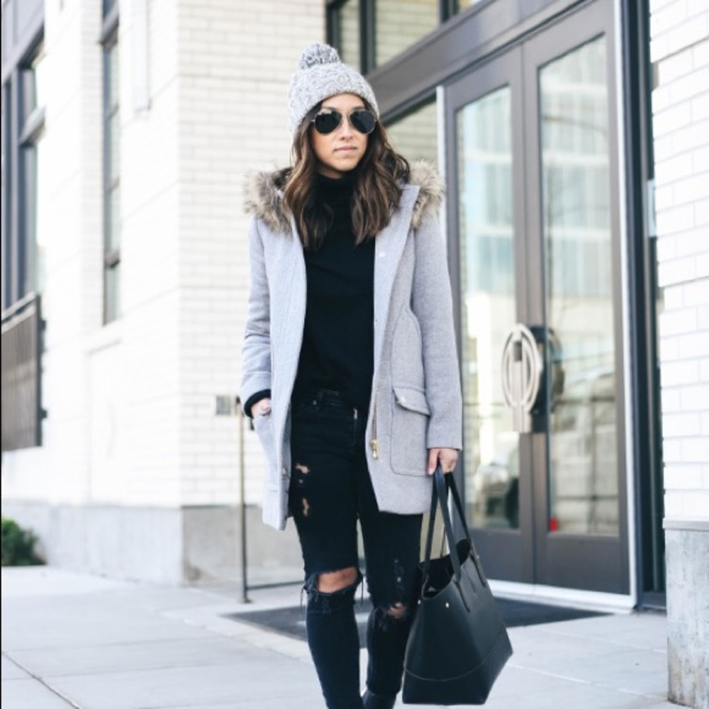 J crew chateau faux fur parka
